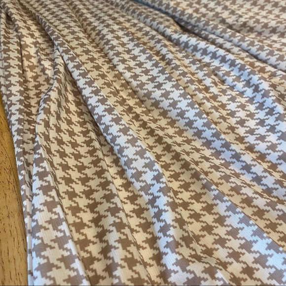 Vintage Beige Houndstooth Pleated Midi Skirt w Belt Tie L - Picture 6 of 10